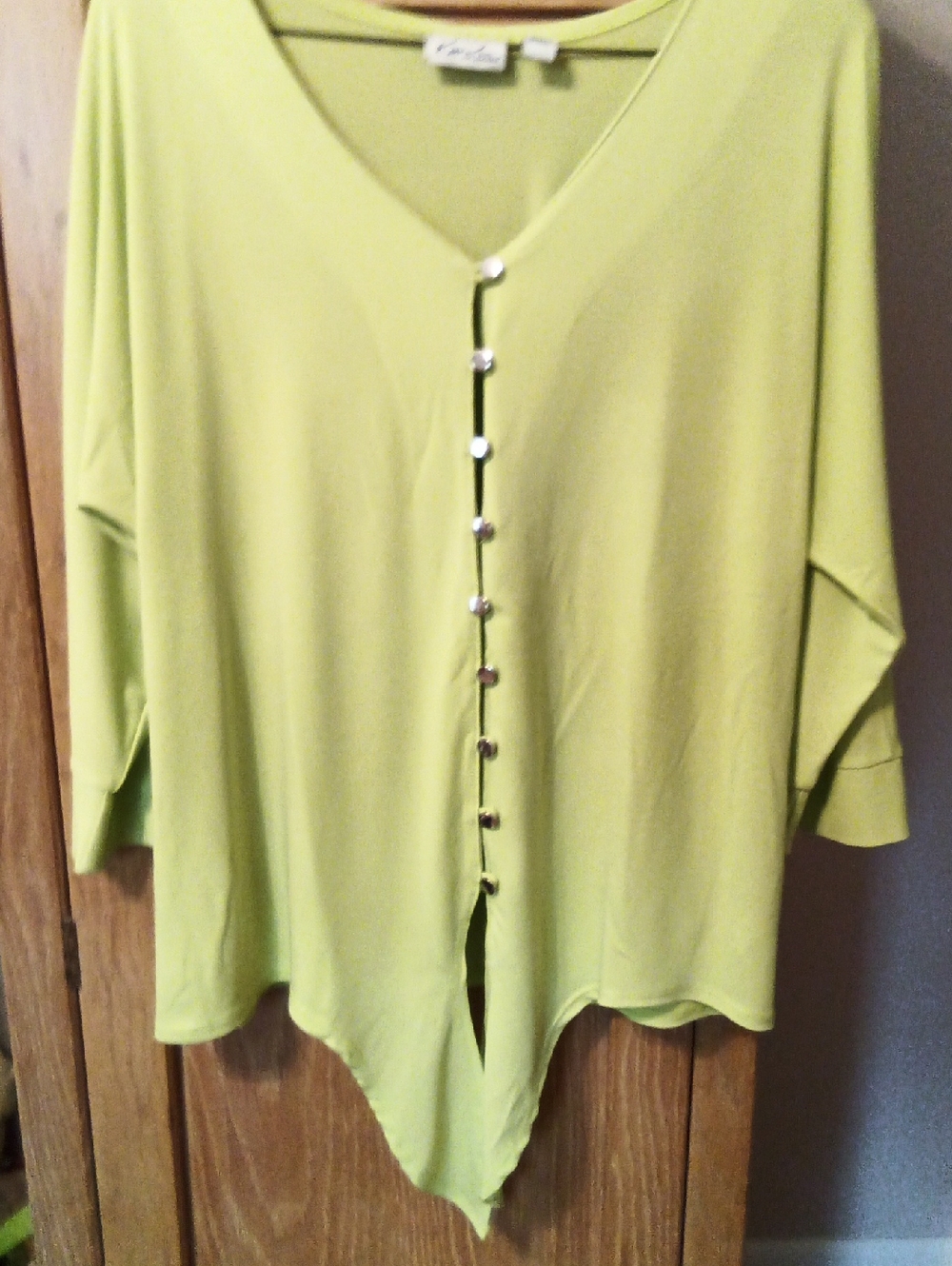 Kim Rogers Lime Green V-Neck Button-Front Tunic